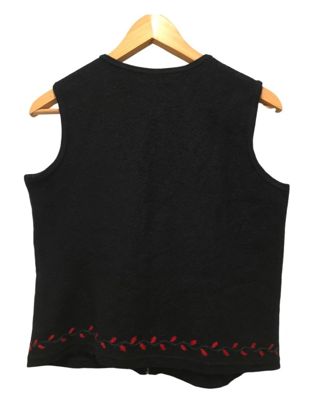 Vintage Charter Club Christmas Tree Scene Wool Zip-Up Black Ugly Xmas Vest M - Picture 2 of 6